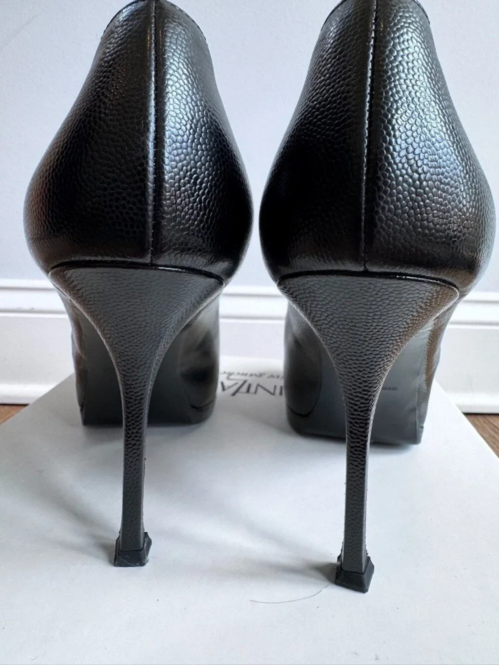 YSL Platform Stilettos, BLACK leather,  Size 38.5 / 8 1/2 US